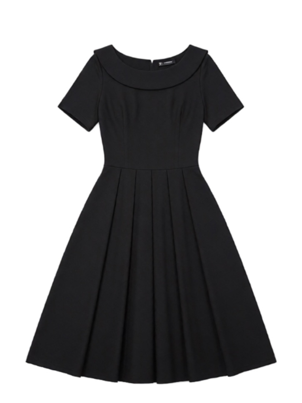 Black Pleated Fit and Flare Midi Dress - Picture 2 of 9